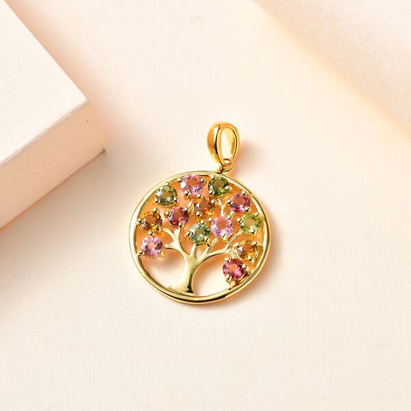 Mehrfarbig-Turmalin Anhänger 925 Silber 750 Gelbgold Vermeil ca. 1.60 ct image number 2