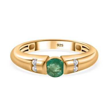 AA Smaragd, Weißer Zirkon Ring, 925 Silber Gelbgold Vermeil (Größe 17.00) ca. 0.43 ct