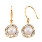 Weiße Süßwasser Perle, Weißer Zirkonia Ohrringe Nickelfreies Messing Standard 9.00 ct