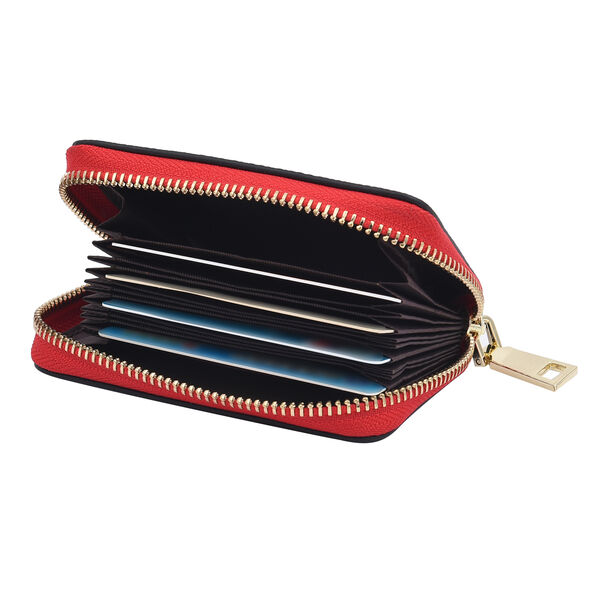 SENCILLEZ Geldb&ouml;rse aus 100% echtem Leder und RFID Schutz, Leopardenmuster, Gr&ouml;&szlig;e 12x2x8 cm, Schwarz und Rot image number 5