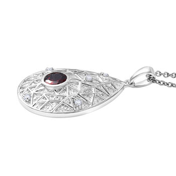 EverTrue roter Granat und wei&szlig;er Topas Anh&auml;nger mit 50cm Kette - 1 ct.