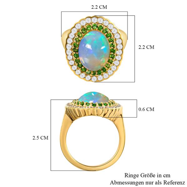 Nat&uuml;rlicher, &auml;thiopischer Welo Opal, Chromdiopsid und wei&szlig;er Zirkon-Ring, 925 Silber Gelbgold Vermeil (Gr&ouml;&szlig;e 21.00) ca. 4.99 ct image number 7