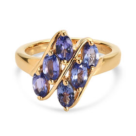 AA Tansanit Ring 925 Silber Gelbgold Vermeil  ca. 1,58 ct