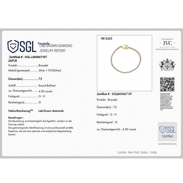 LUXURIANT SGL zertifiziertes SI-GH Labor Diamant 19cm Armband, 925 Silber 750 Gelbgold Vermeil - 4 ct. image number 6