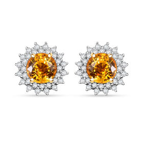 Zertifiziert und geprüft AAA gelbe Saphir und Diamant Ohrringe in 585 Weißgold - 2.14 ct