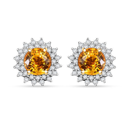 Zertifiziert und geprüft AAA gelbe Saphir und Diamant Ohrringe in 585 Weißgold - 2.14 ct image number 0