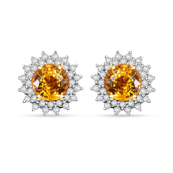 Zertifiziert und geprüft AAA gelbe Saphir und Diamant Ohrringe in 585 Weißgold - 2.14 ct image number 0