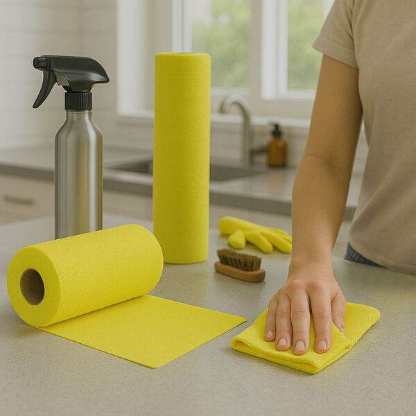 Wiederverwendbare Abrei&szlig;-Mikrofaser Reinigungstuchrolle, 30 T&uuml;cher/Rolle, gelb image number 2