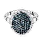 Blauer Diamant-Ring, 925 Silber platiniert (Größe 19.00) ca. 1.00 ct