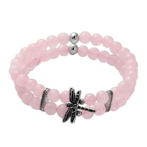 Rosenquarz Libellen-Armband, 18 cm, Edelstahl ca. 100,00 ct image number 0