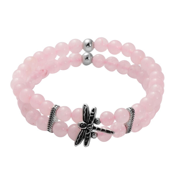 Rosenquarz Libellen-Armband, 18 cm, Edelstahl ca. 100,00 ct