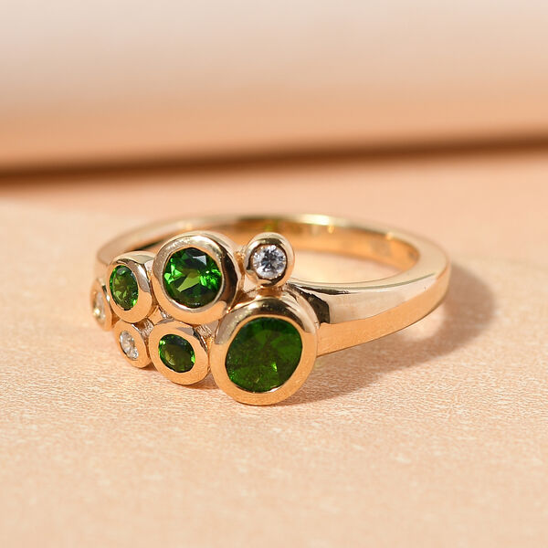 Natürlicher Chromdiopsid und Zirkon Ring 925 Silber vergoldet image number 2