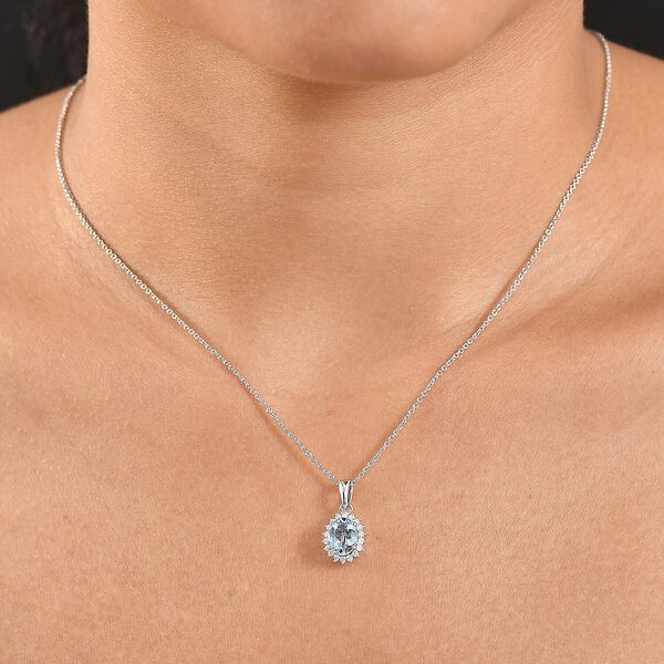 AAA Santamaria Aquamarin, Wei&szlig;er Diamant Schmuckset ca. 50 cm 585 Gold ca. 1.42 ct image number 2