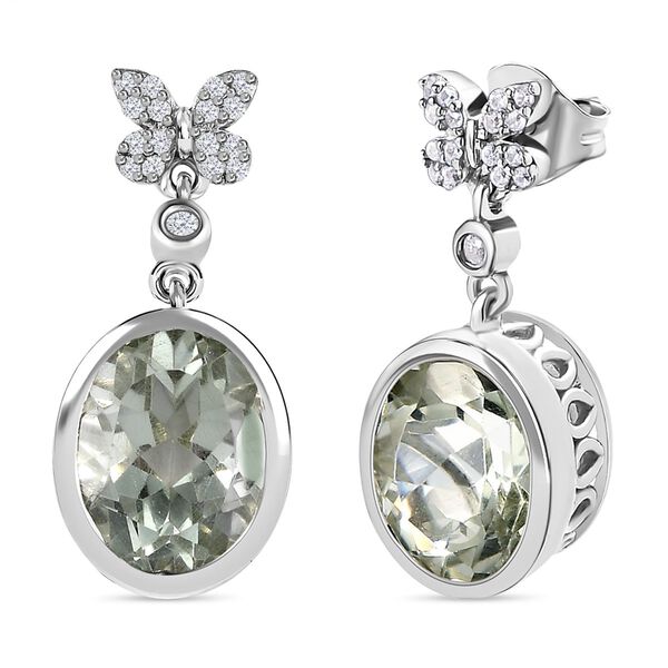 Prasiolith und wei&szlig;e Zirkon Ohrringe, 925 Silber platiniert ca. 6.74 ct