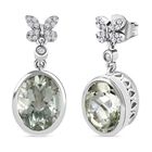 Prasiolith und weiße Zirkon Ohrringe, 925 Silber platiniert ca. 6.74 ct