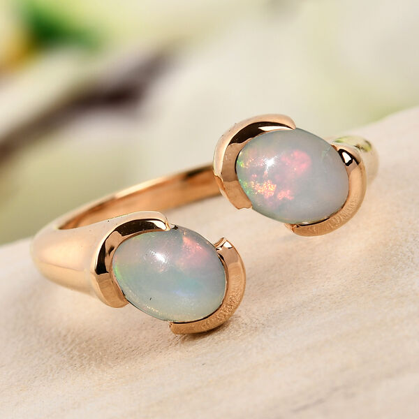 Natürlicher Äthiopischer Opal Bypass Ring 925 Silber vergoldet  ca. 1,10 ct image number 2