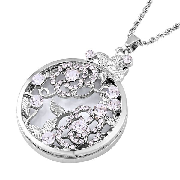 2 -und-1 Lupe und Walflosse mit floralen Wei&szlig;er Kristall Anh&auml;nger mit Kette ca. 61 cm + 5 cm Extender, Glas, Silberfarben image number 2