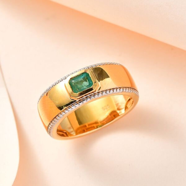AAA Smaragd Ring, 925 Silber Gelbgold Vermeil, (Größe 21.00) ca. 0.45 ct image number 2