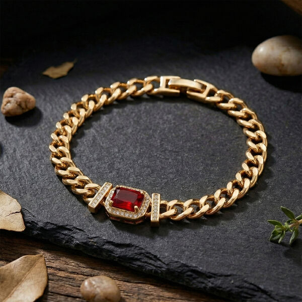 Roter Zirkonia, Wei&szlig;er Zirkonia Armband ca. 19 cm Nickelfreies Messing vergoldet image number 1