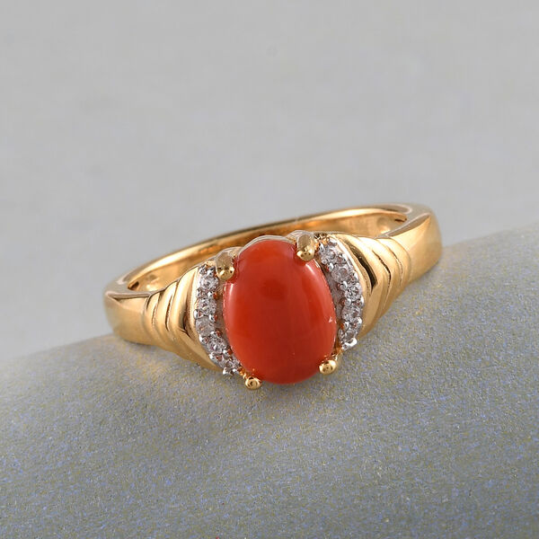Korallen- und Zirkon-Ring, 925 Silber vergoldet  ca. 1,33 ct image number 2