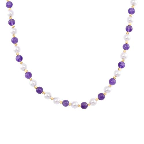 Afrikanischer Amethyst, Weiße Muschelkernperle Halskette ca. 45 cm+ 5 cm Extender, Standard gelb vergoldet image number 0