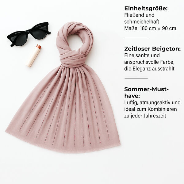 Perlenverzierter Schal, 50% Baumwolle 50% Viskose, 180x90cm, Beige image number 3