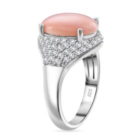 D'Joy Natürlicher Rosa Königsmuschel Perle, Weißer Zirkon Ring 925 Silber rhodiniert (Größe 20.00)