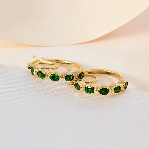 Nat&uuml;rliche Chromdiopsid Creolen, 925 Silber vergoldet ca. 2.00 ct image number 2