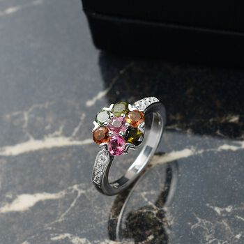 D joy Mehrfarbiger-Turmalin Ring 925 Silber platiniert (Gr&ouml;&szlig;e 19.00) ca. 1.50 ct