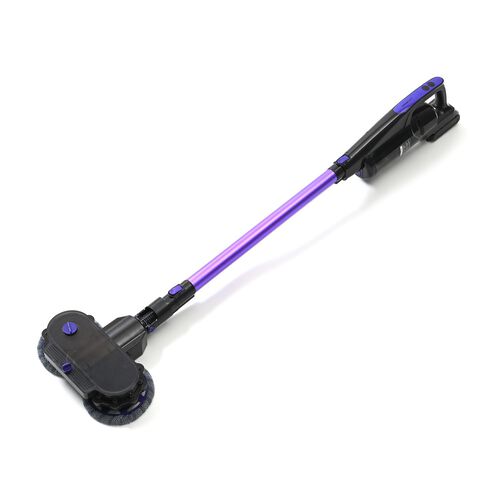 "Wireless vaccum cleaner color: purple Motor type : DC(Brush)  motor) Motor : 130W Suction power about : 10KPA Runtime time : 22/38 miu Battery 5pcs : 2000 mAH Power source : Lithium battery , wireless Suction pad : motor pad with soft brush with 3 LED li image number 0