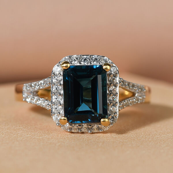 London Blau Topas und Zirkon Ring 925 Silber vergoldet  ca. 2,38 ct image number 2