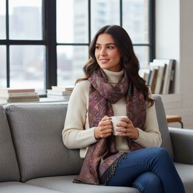 Schal mit Paisley-Muster und Fransen, 70x180cm, Braun