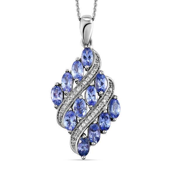 Tansanit und Zirkon Anh&auml;nger mit Kette in Silber 3,03 Ct