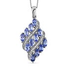 Tansanit und weißer Zirkon-Anhänger mit Kette, 925 Silber platiniert ca. 3.03 ct