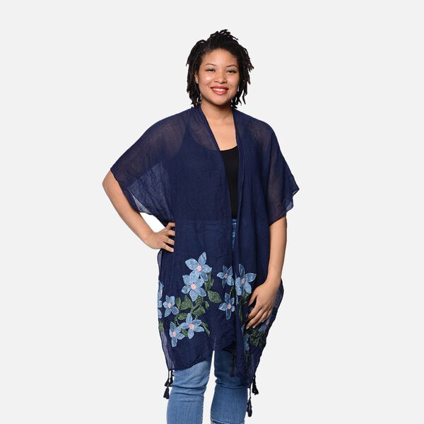 Kimono mit Stickerei, Einheitsgr&ouml;&szlig;e Dunkelblau