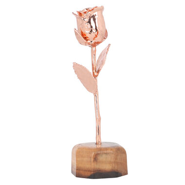 Rose mit Holzständer, rosegold