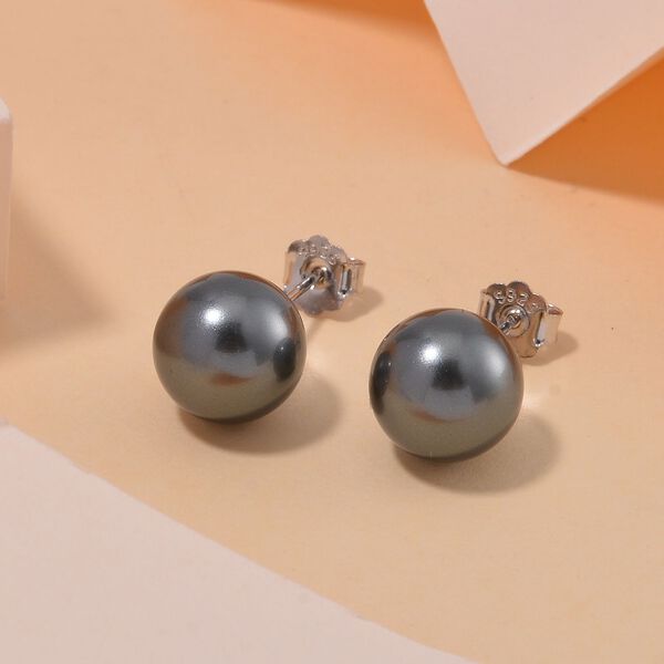 Graue Muschelkernperle Ohrringe, (9-11mm), 925 Silber rhodiniert image number 2