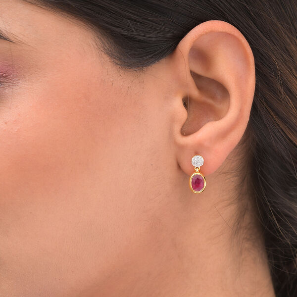 Afrikanische Rubin und Zirkon-Ohrhänger, (Fissure gefüllt), 925 Silber vergoldet ca. 2,54 ct  image number 3