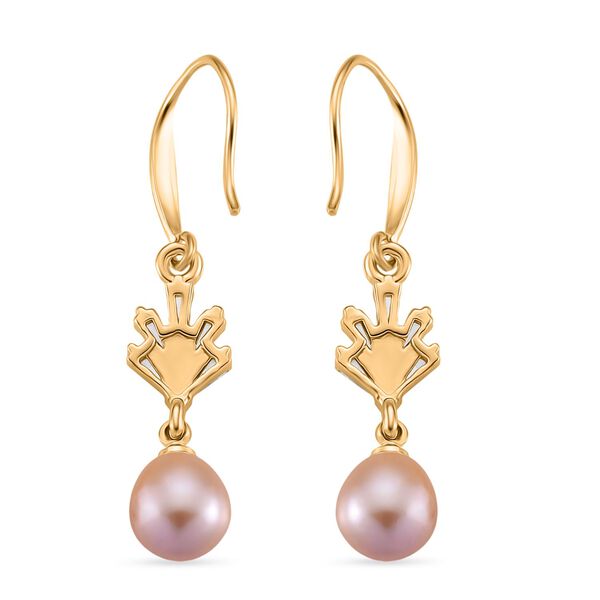 Lila S&uuml;&szlig;wasser Perle (7-9 mm), Wei&szlig;er Zirkonia Ohrringe Nickelfreies Messing vergoldet image number 4