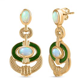 AA Natürlicher, äthiopischer Welo Opal Ohrringe 925 Silber 750 Gelbgold Vermeil ca. 1,01 ct.