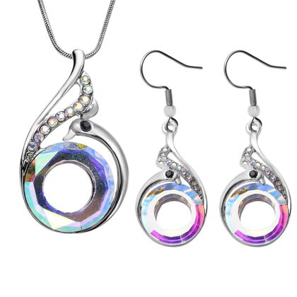 2er Set- Wei&szlig;er Kristall Anh&auml;nger und Ohrringe, 316L Edelstahl, reines Messing 11.62 ct