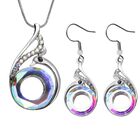 2er Set- Weißer Kristall Anhänger und Ohrringe, reiner Edelstahl, reines Messing