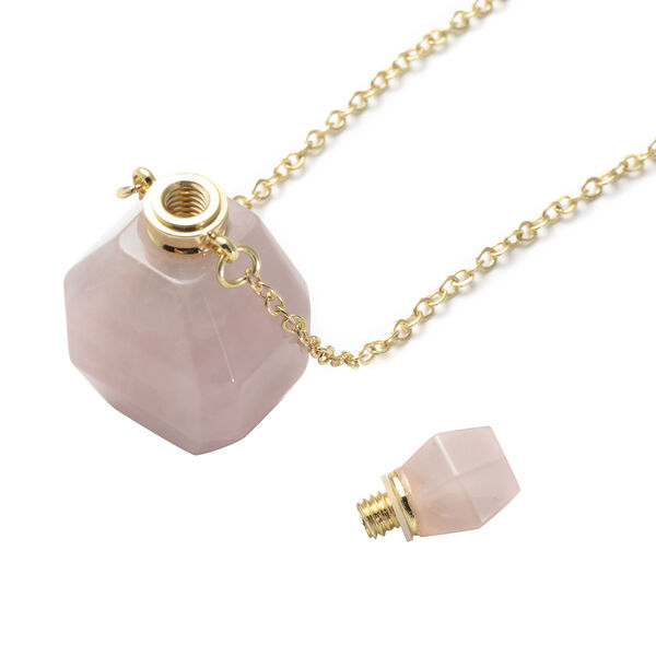 Rosenquarz Parf&uuml;mflaschen-Anh&auml;nger mit Kette, 50 cm, Messing, ca. 75,50 ct image number 3