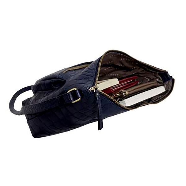 Assots London OLGA 100% echtes Leder Kroko-geprägte Crossbody Tasche mit Reißverschluss und verstellbarem Riemen, Größe: 30x9,5x26 cm, Dunkelblau image number 4