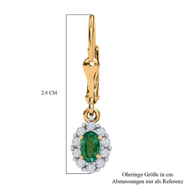 AAA Smaragd, Wei&szlig;er Zirkon Ohrringe, 925 Silber Gelbgold Vermeil ca. 0.83 ct image number 6