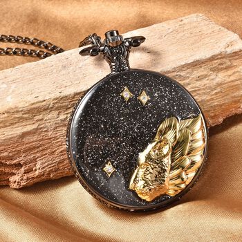 STRADA Taschenuhr mit 79cm Kette im L&ouml;we-Motiv, Japanisches Uhrwerk