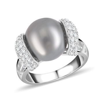 12-13mm Tahiti Perle und Zirkon Ring - 1,97 ct.