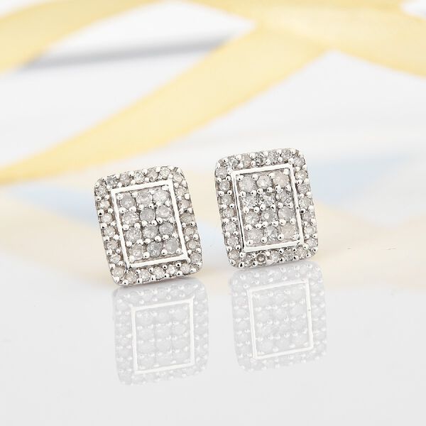 Diamant Cluster Ohrstecker 925 Silber platiniert ca. 0,55 ct image number 2