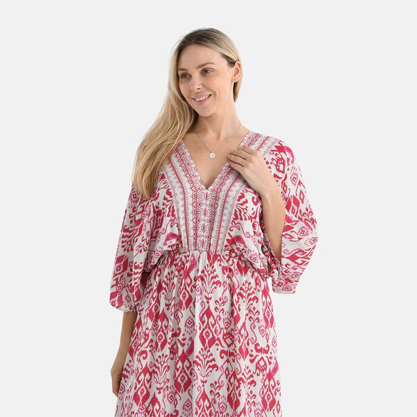 Maxikleid mit Boho-Muster, V-Ausschnitt, elastischer Taille und Rückenschleife, 38×135 cm, Rosa image number 5