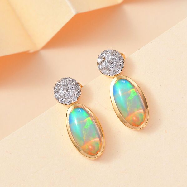AA Nat&uuml;rliche, &auml;thiopische Welo Opal und Zirkon Ohrringe - 2,11 ct. image number 2